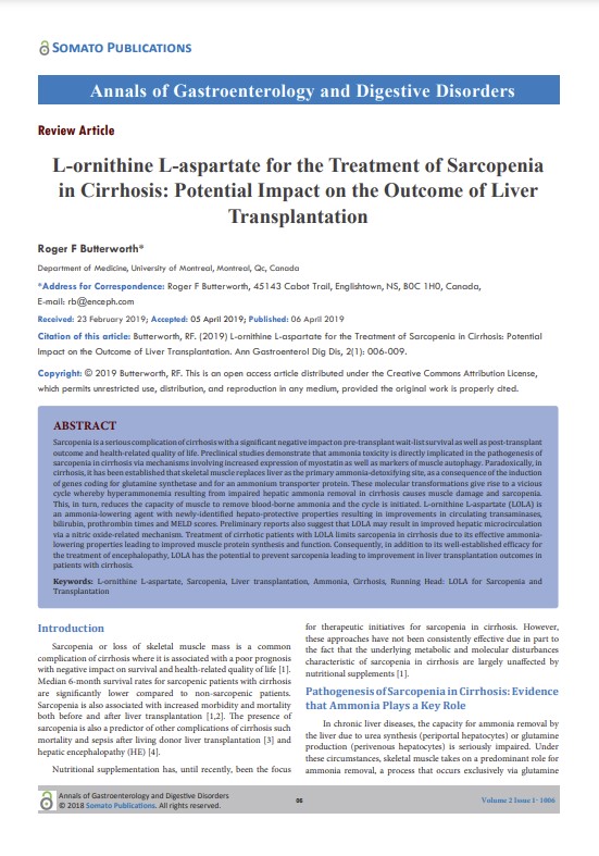 L-ornithine L-aspartate for the Treatment of Sarcopenia in Cirrhosis: Potential Impact on the Outcome of Liver Transplantation