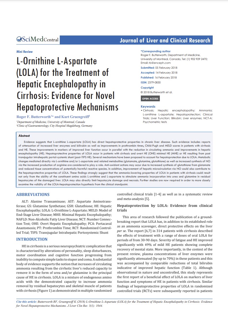 L-Ornithine L-Aspartate (LOLA) for the Treatment of Hepatic Encephalopathy in Cirrhosis: Evidence for Novel Hepatoprotective Mechanisms