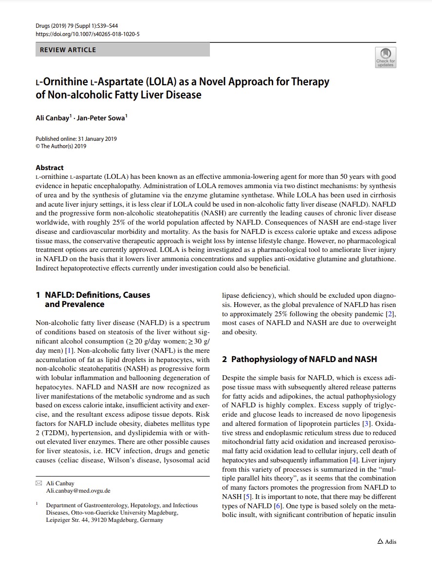 l-Ornithine l-Aspartate (LOLA) as a Novel Approach for Therapy of Non alcoholic Fatty Liver Disease
