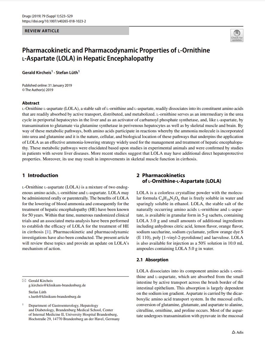 Pharmacokinetic and Pharmacodynamic Properties of l Ornithine l Aspartate (LOLA) in Hepatic Encephalopathy