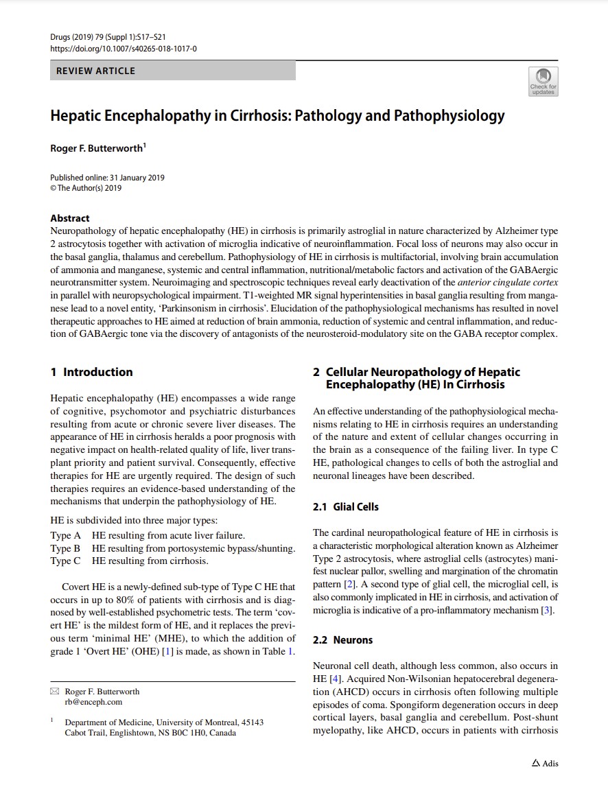 Hepatic Encephalopathy in Cirrhosis: Pathology and Pathophysiology