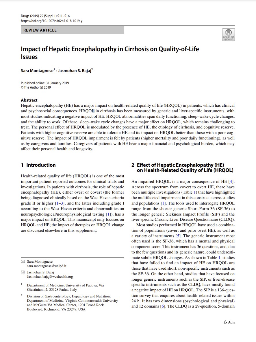 Impact of Hepatic Encephalopathy in Cirrhosis on Quality of Life Issues