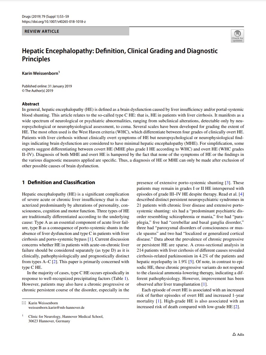 Hepatic Encephalopathy: Definition, Clinical Grading and Diagnostic Principles